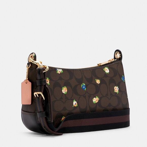 New💃Coach Jes Baguette In Signature Canvas With Vintage Mini Rose - Picture 2 of 11